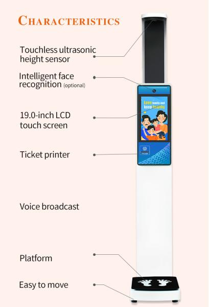 AC100V Body Index Weight Height Scale Machine With Printer Touch Screen Display
