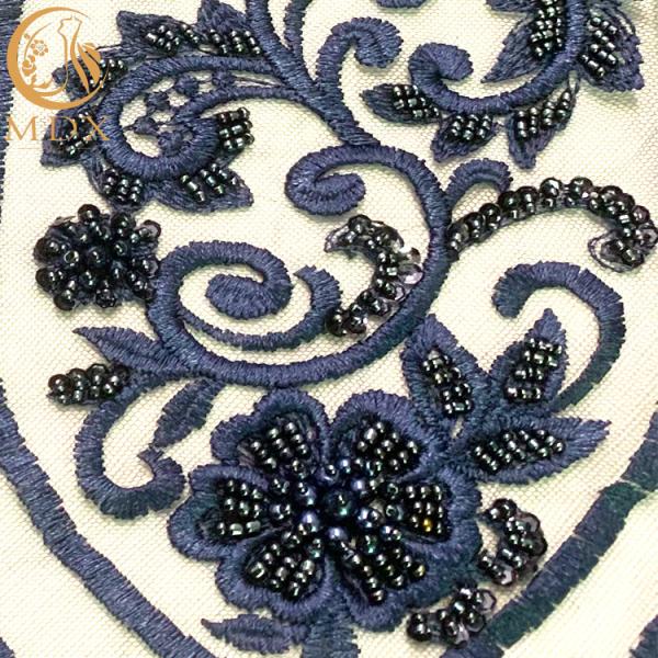 African Beaded Sequins Embroidered Dress Lace Fabric 91.44Cm Length