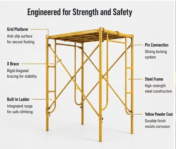 Portable Frame Scaffolding with Built In Ladder Grid Platform and Hot-dip Galvanized Finish