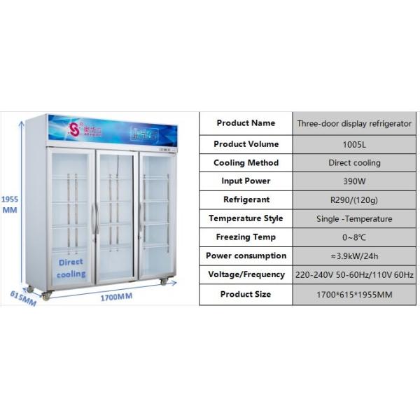 Réfrigérateur à affichage commercial 1005L à trois portes