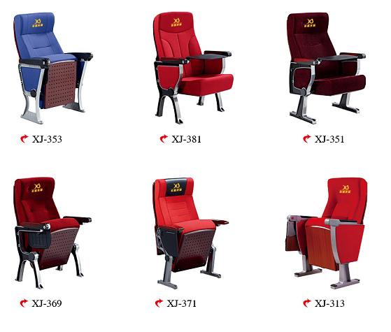 Soild Wood Armrest Blue Fabric Conference Hall Chairs With Aluminum Feet