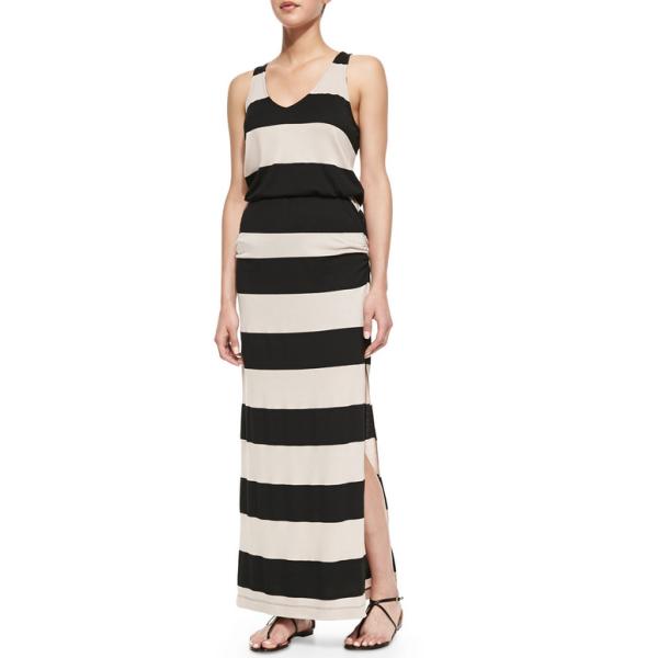 Black and Almond Striped Maxi Dress
