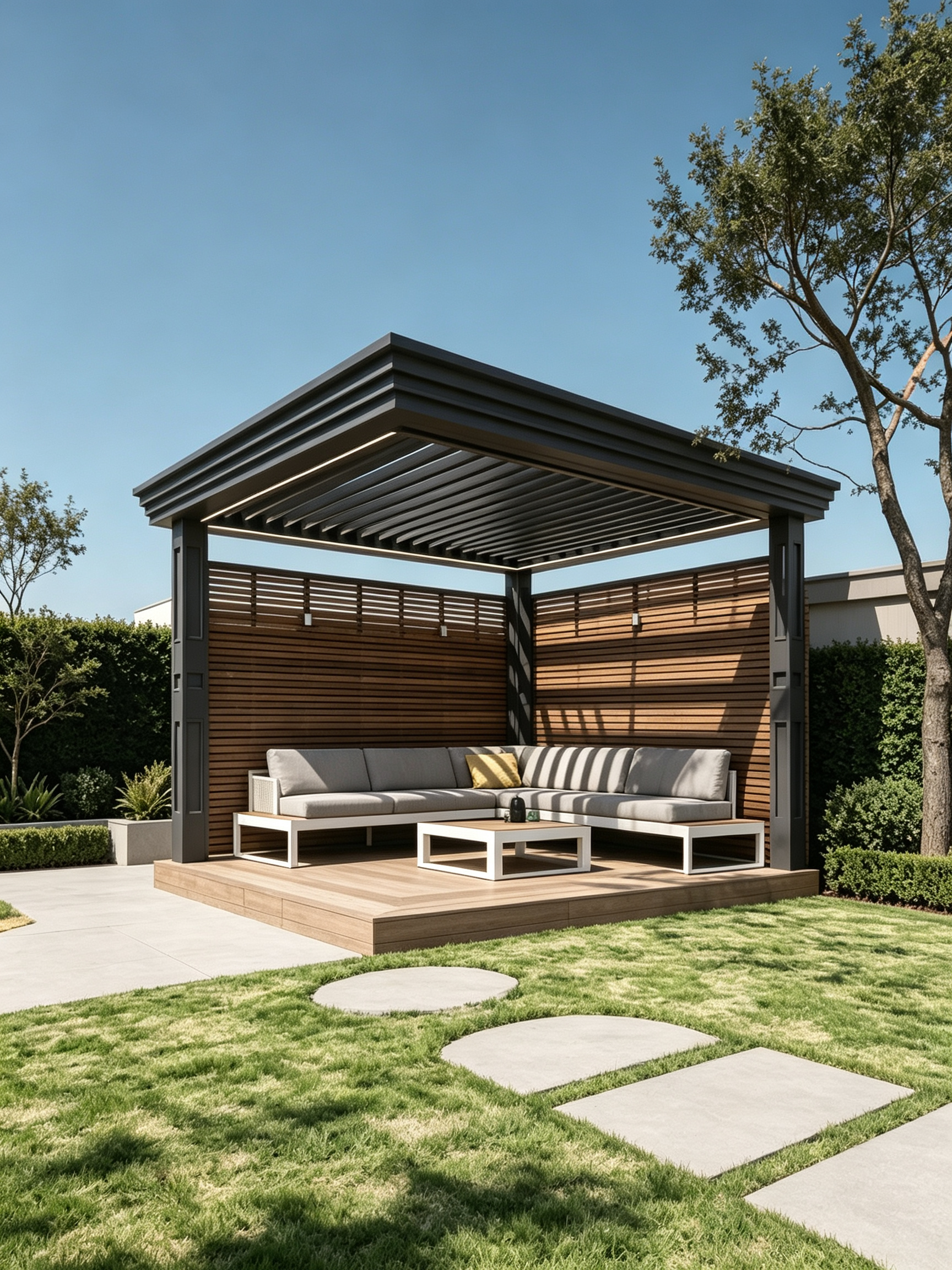 Custom Size Motorized Louvered Pergola with 304 Stainless Steel Hardware and T6-T5 Aviation-grade Aluminum Alloy