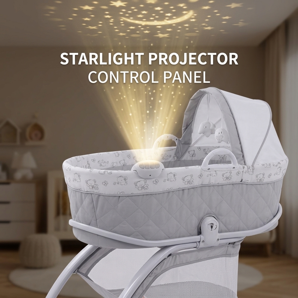 Iron Pipe Frame Infant Swing Bed Sturdy Polyester Cotton Fabric with Manual Rocking Music Vibration