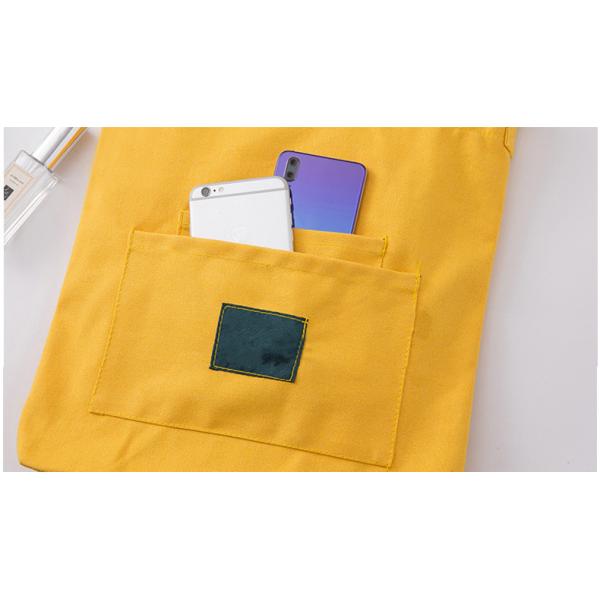 Yellow / White / Black Canvas Shopping Bag With Detachable Shoulder Strap