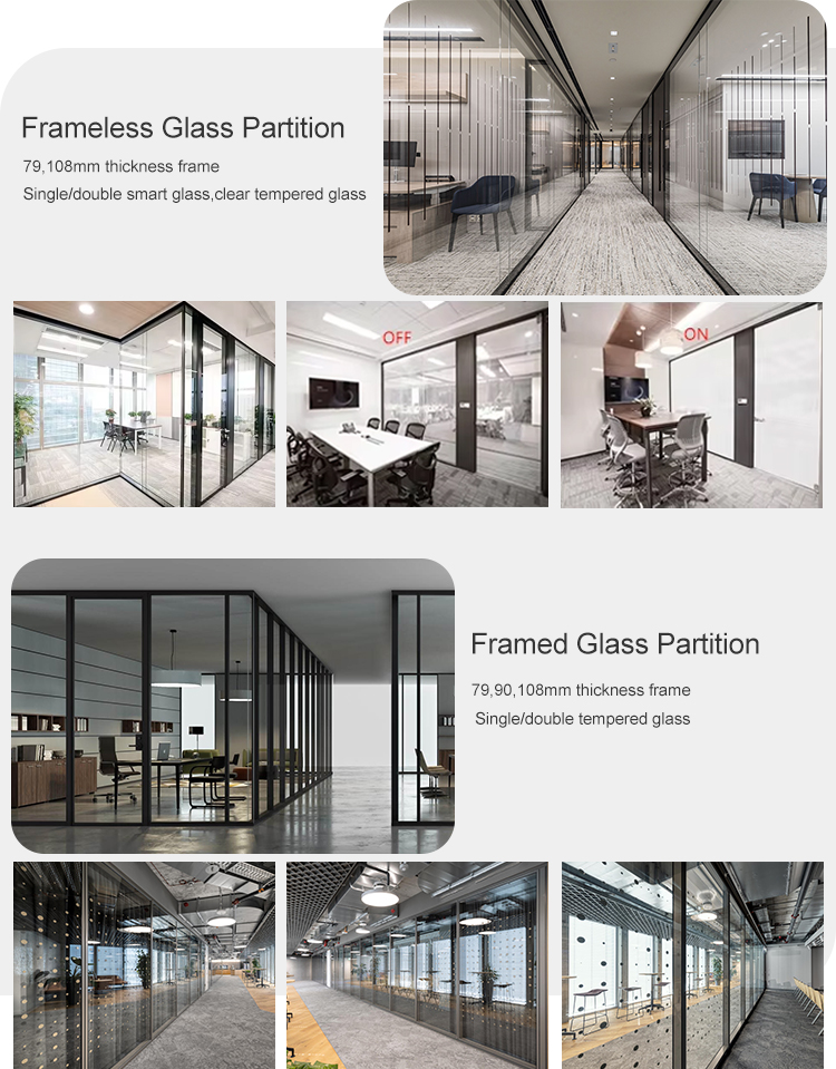 OEM Office 10mm Tempered Gass Wall Wooden Panel Partition Glass Partition for Conference Cubicles