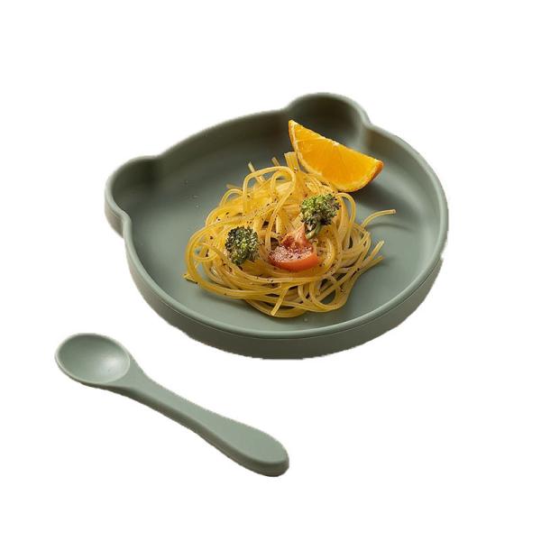 Silicon Pink Childrens Tray Plate Spoons And Bowl With Compartment With Size Is 18*18*4cm And Weight Is 220 Gram