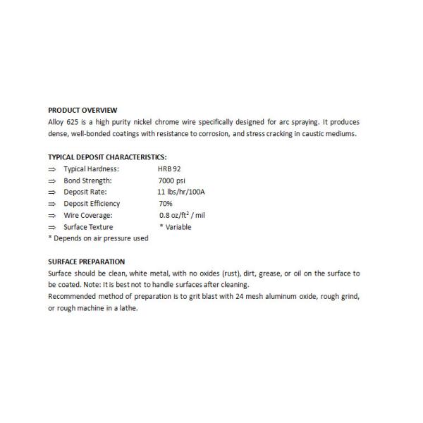 El níquel termal del espray basó resistencia a la corrosión del grado de Inconel 625 del alambre de la aleación
