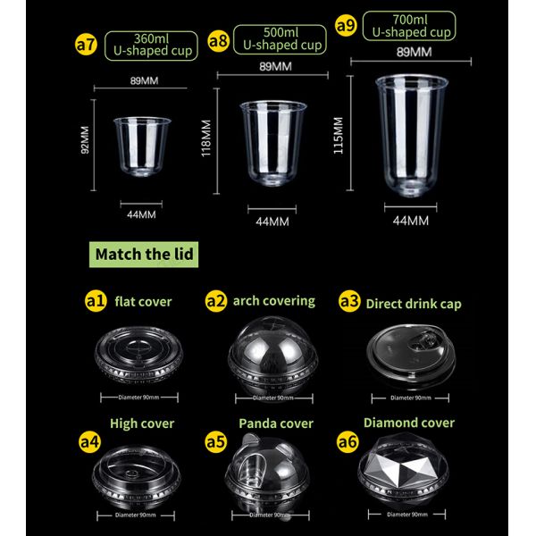 Round Plastic Custom Pet Cups Disposable Transparent 12/16/ 24 Oz Plastic Cups With Lids