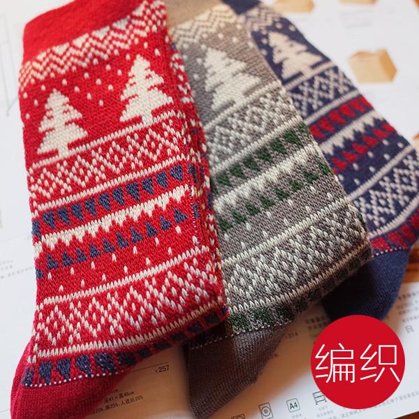National style christmas tree patterned design cozy cotton wearing hosiery for promotion