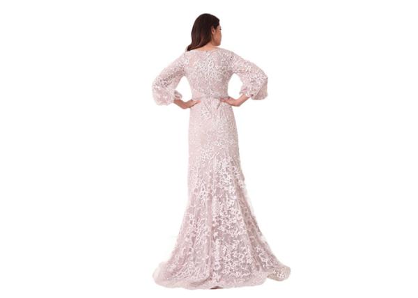 Three Quarter Sleeve Sweep Train Muslim Evening Dress Mermaid Style