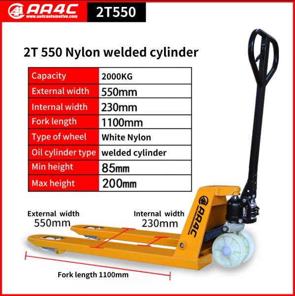 da mão hidráulica completa de nylon do caminhão de pálete da mão do cilindro da roda de 2.5T 550mm empilhador hidráulico