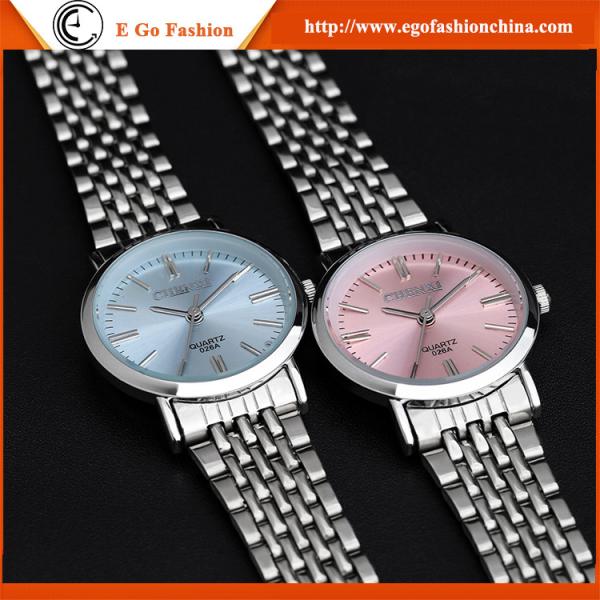 026A Pink Watch Blue Sapphire Watches Man Stainless Steel Watch Quartz Watch Women's Watch
