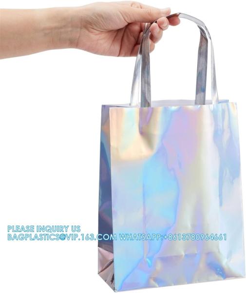 Holographic Foil Paper Gift Bags With Handles, Reusable Iridescent Gift Bags For Baby Shower, Birthday, Wedding