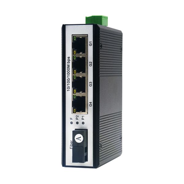 IP40 Industrial Gigabit Switch 1 Gbps 1 Fiber 4 Ethernet Switch SC Fiber 4 RJ45 Ports