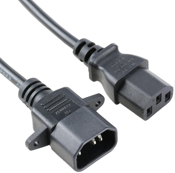 Black IEC320 C13 To C14 SJT Power Extension Cord 3FT Fast Charging Data Cable