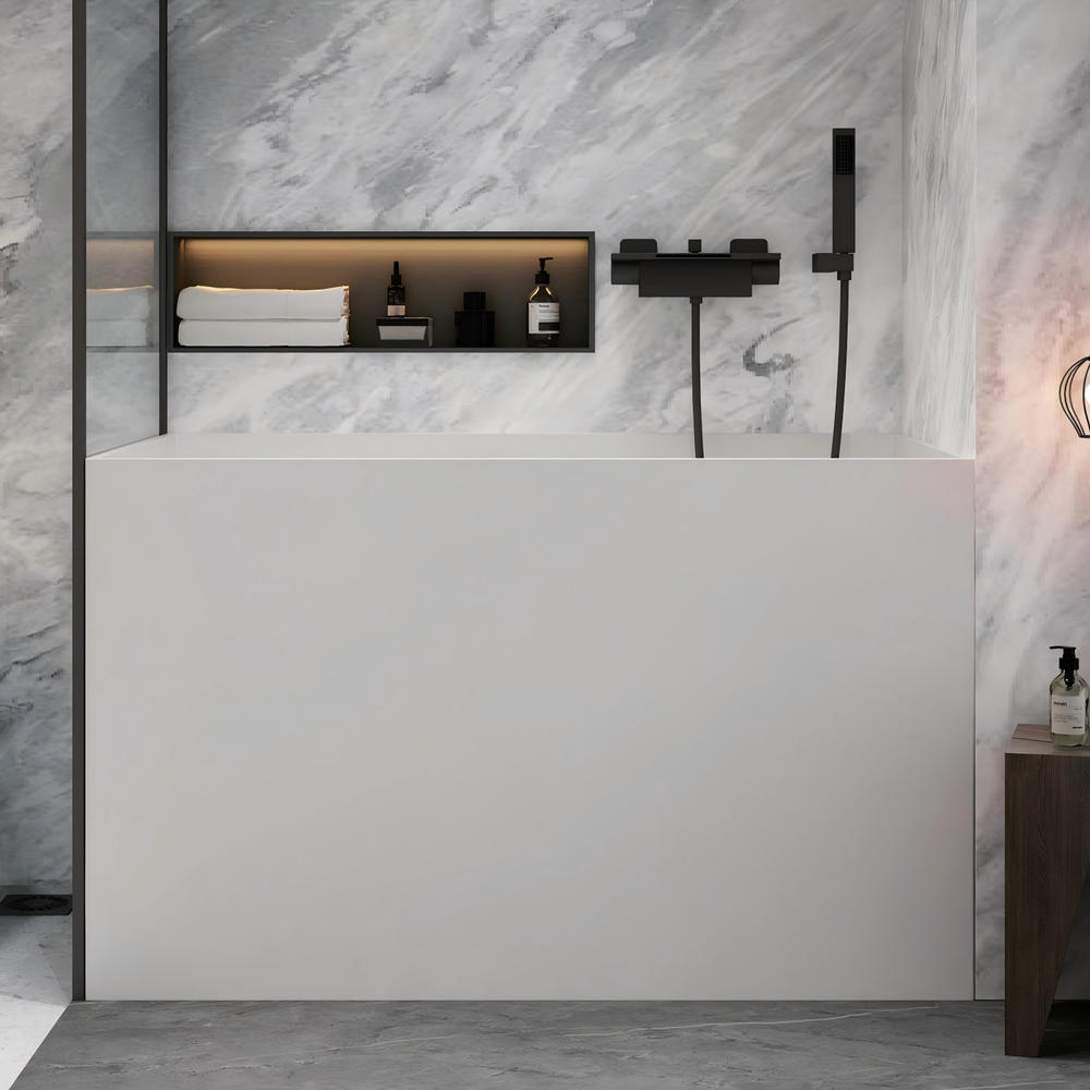 Space Saving Solid Surface Soaking Tub Compact Freestanding Square Anti Seepage