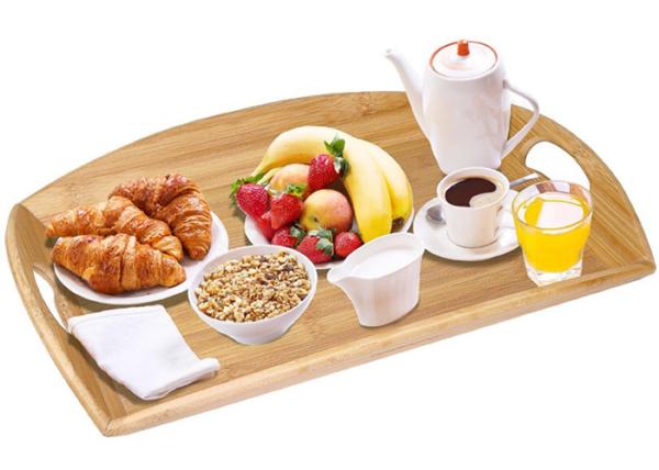 High Quality Bamboo Angular Sides Butler Serving Tray With Handles Bamboo Serving Platter