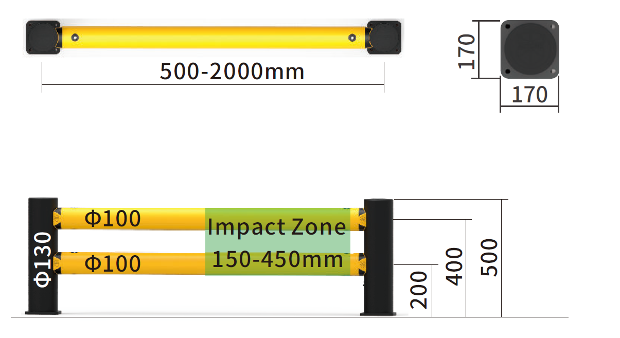 Upright Protector Anti Collision Post Flexible Safety Barrier Single Rail / 2 Rails / 3 Rails