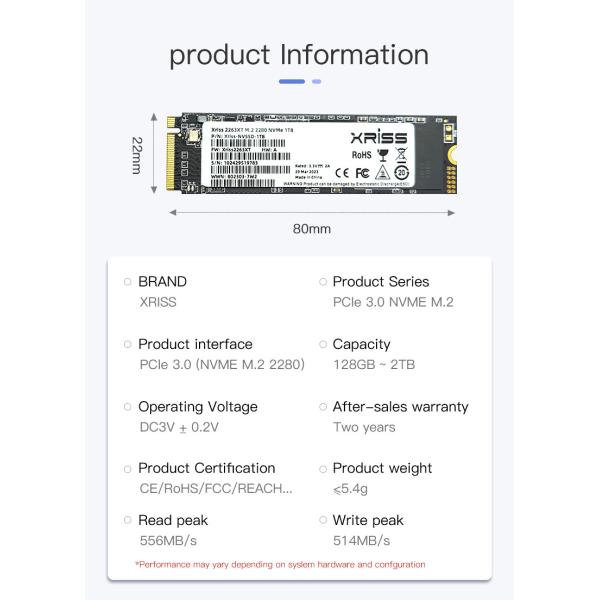 XRISS M.2 Pcie NVME SSD Внутренний жесткий диск 128GB 256GB 512GB 1TB 2TB