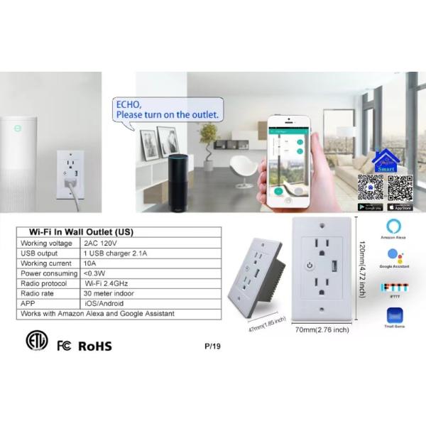 American Tuya Smart Socket 120V Maximum Voltage Wifi Factory Wholesale Smart In-wall Outlet