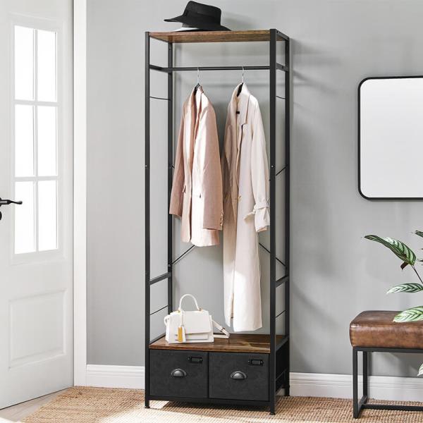 Industrial Design Open Wardrobe for Bedroom, Open Wardrobe with Fabric Drawers, Bedroom Drawer Dresser, LVT012B01
