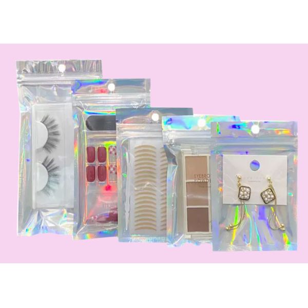 Small Resealable Packaging Ziplock Bag Frosted Colorful Holographic For Jewelry