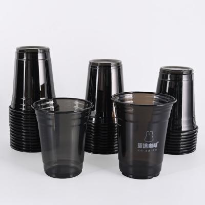 Custom Logo Printed Transparent 	PET Plastic Cups Black For Drinking Coffee