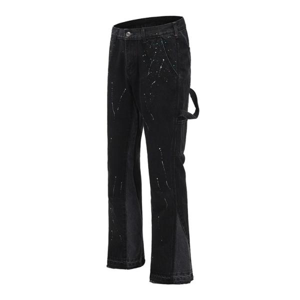 High Street Men's Straight Jeans with Printed Design and Slight Flare in Dark Wash