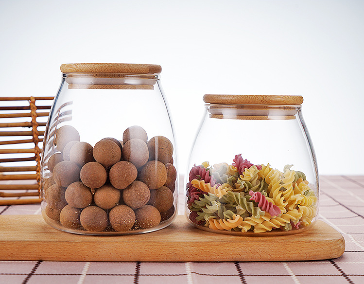 Transparent Bamboo Lid Glass Storage Jar Customized Size Kitchen Glass Canister