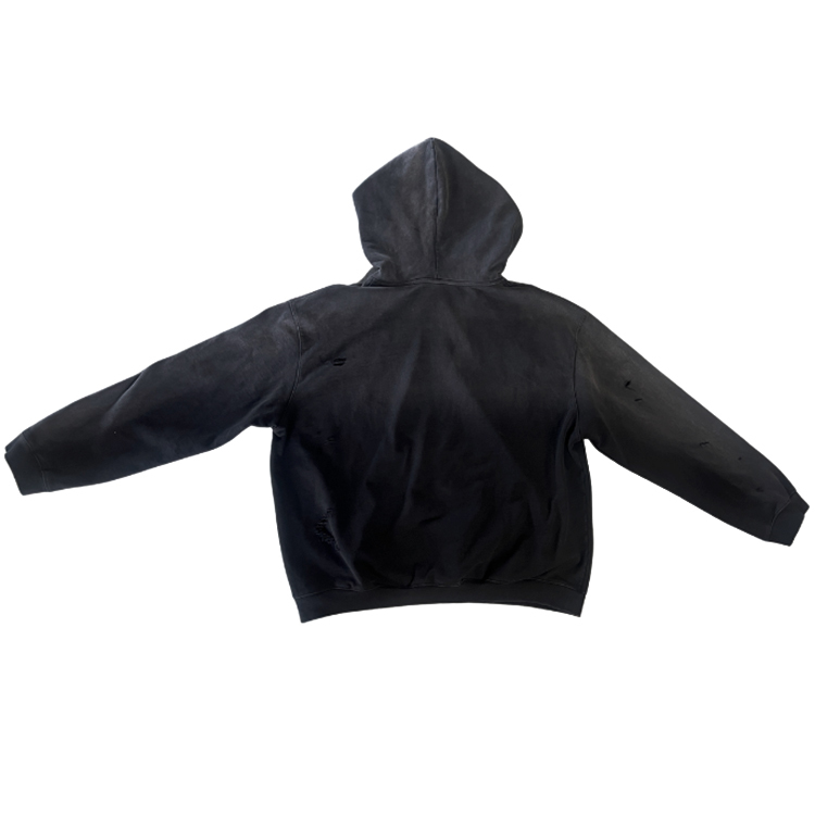 A513 Chiying Vintage Acid Wash Distressed Hole Pullover Hoodie Men Oversized Washed Black Streetwear Hooded Sweatshirt 