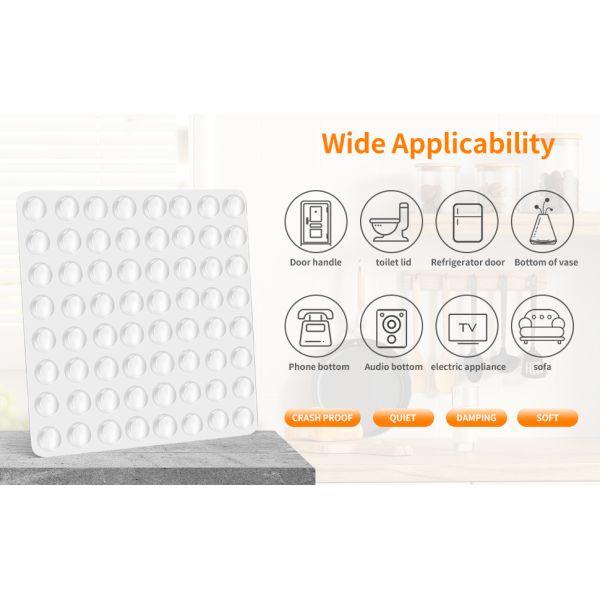 Super High Viscosity Self-Adhesive Clear Rubber Door Stoppers Square Pattern Cabinet & Drawer Bumpers