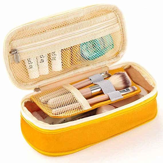 Big Yellow Zipper Pencil Bag Holder Box High Capacity Multi Functional