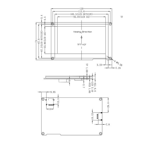 Емкостное касание 4,3 код дисплея 480x270 экрана HMI Tft Lcd дюйма свободный с изображением шрифта