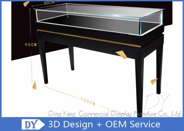 Rectangle Black Wooden Locking Jewelry Display Case With Light