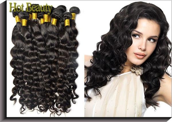 Custom Natural Black Remy Virgin Human Hair Extensions Deep Wave