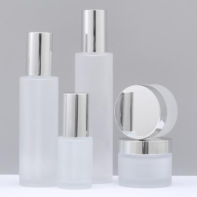 Customized Frosted Glass Cream Jar Luxury Cosmetic Packaging 30g 50g 30ml 100ml 120ml