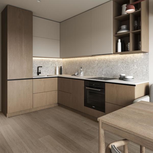 Modern Apartment Wooden Veneer Matt Lacquer Finished Kitchen Cabinets