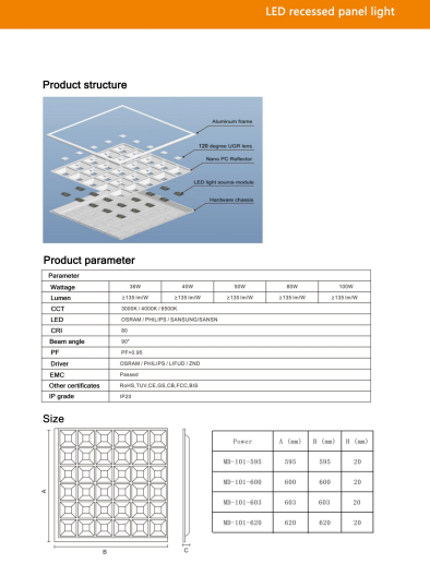 панель Downlight СИД 2160lm 300x300mm, свет панели гриля СИД 120lm/W