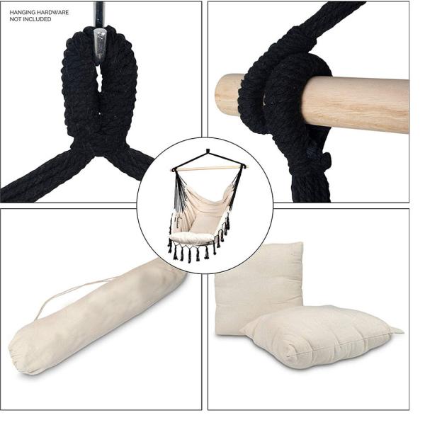 Cadeiras de balanço em rede em branco e preto Cadeira suspensa exterior em interior Cadeira de balanço em rede