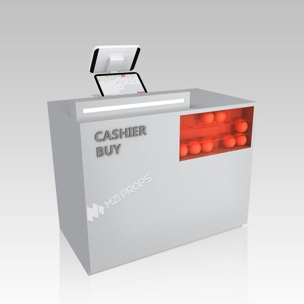 Retail Store Gray Wooden Cashier Desk Skincare Shop Checkout Counter With Lightbox For Cosmetic Shop Design