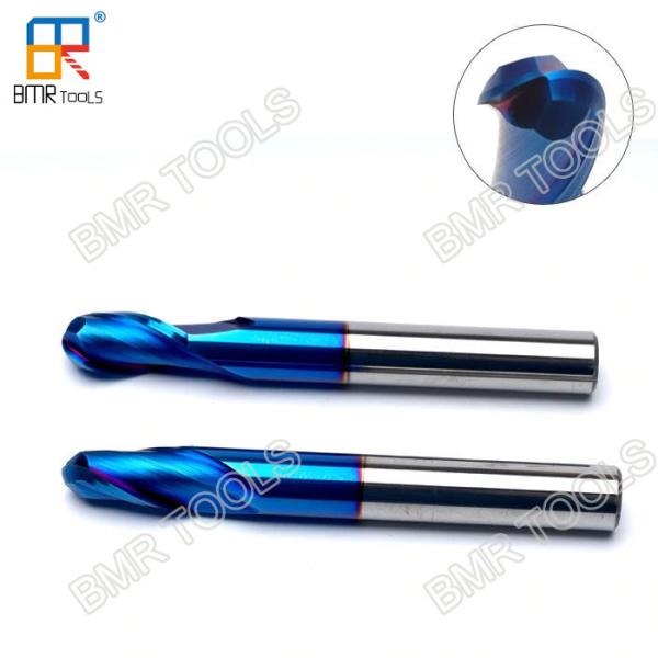 BOMA TOOLS HRC65 2 Flute Ball Nose Cutter for stainless steel milling in Nano Blue Coating