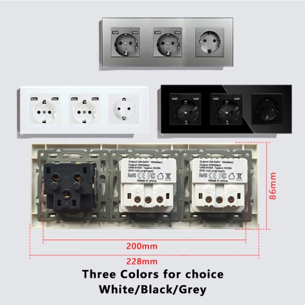 UBARO Electrical 1USB Type-C Socket with 3500W Rated Power, 10A/16A Current, and Phosphor Bronze Conductor for Reliable Performance