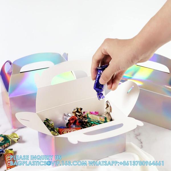 Party Treat Boxes, Iridescent Metallic Foil Gift Boxes- arty Favors, Goodie Candy Boxes for Wedding, Birthday