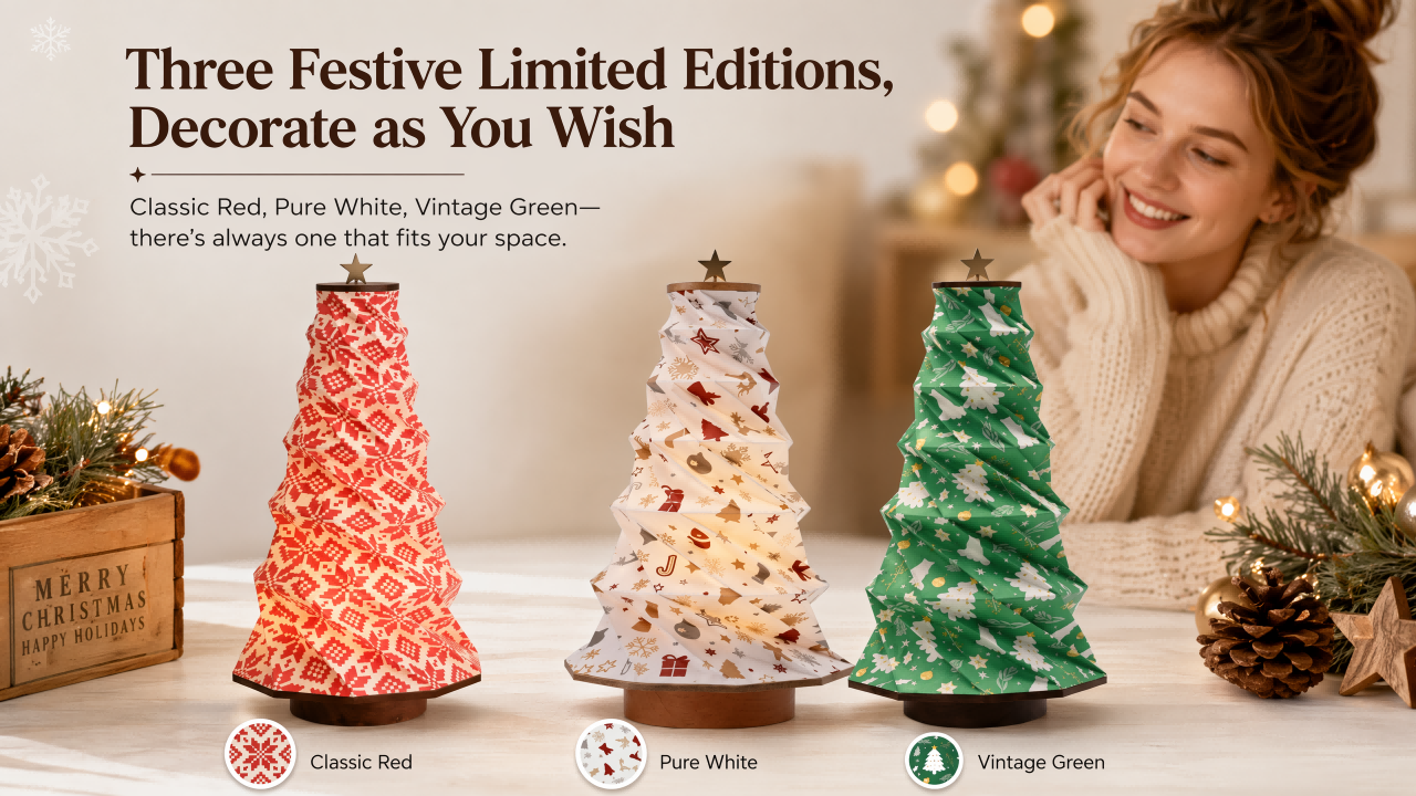 Cordless Origami Folding Paper Christmas Tree Light – Expandable Standing Lamp Foldable for Storage