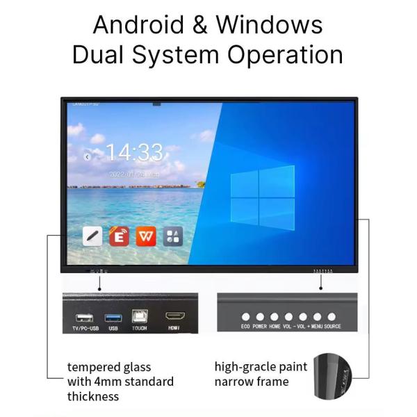 Tabla de presentación interactiva de pantalla táctil colaborativa con interfaz Dp y alto contraste