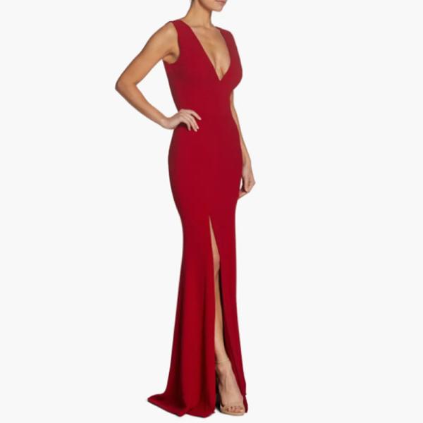 Perfect Manufacturer Deep V-neck Sleeveless Full-length Trumpet Gown Evening Dress Front Split Slit Plus Size