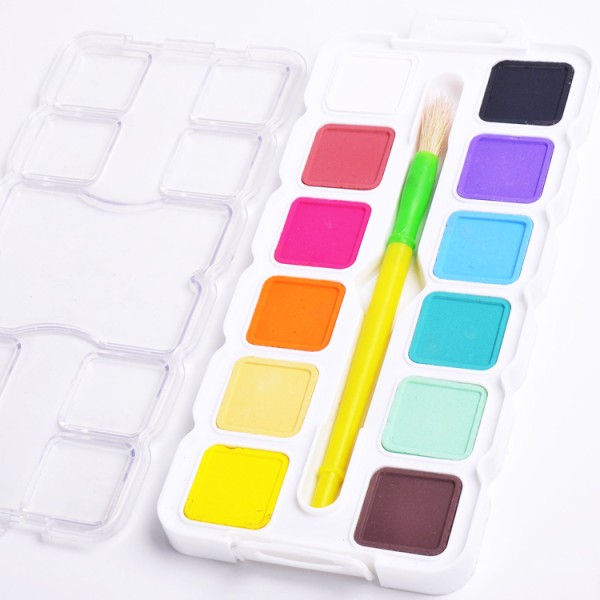 transparent plastic box b2c wholesale 12color 30mm square watercolor paint set
