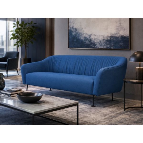 Modern Fabric 3 Seater Sofa Couch With Black Metal Legs For Cafes And Bistros