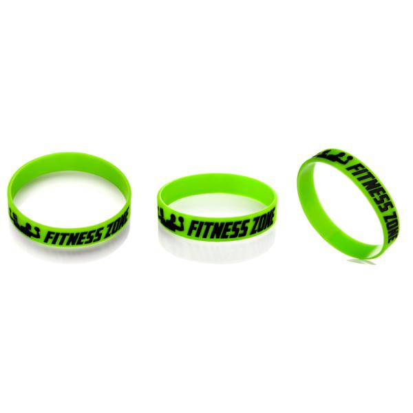 Rubber wristbands green color adult size 12mm wide debossed & painted